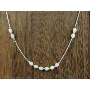 16" Sterling Silver Odd Light Tone Faux Stone Necklace Vintage Minimalist
